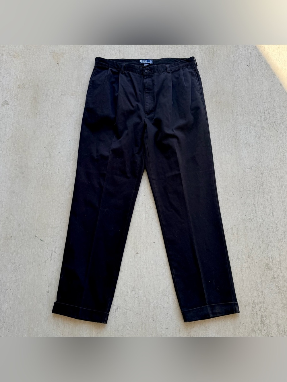 Vintage Polo Ralph Lauren Pleated Classic Chino Pants 40x34 Cuffed Black